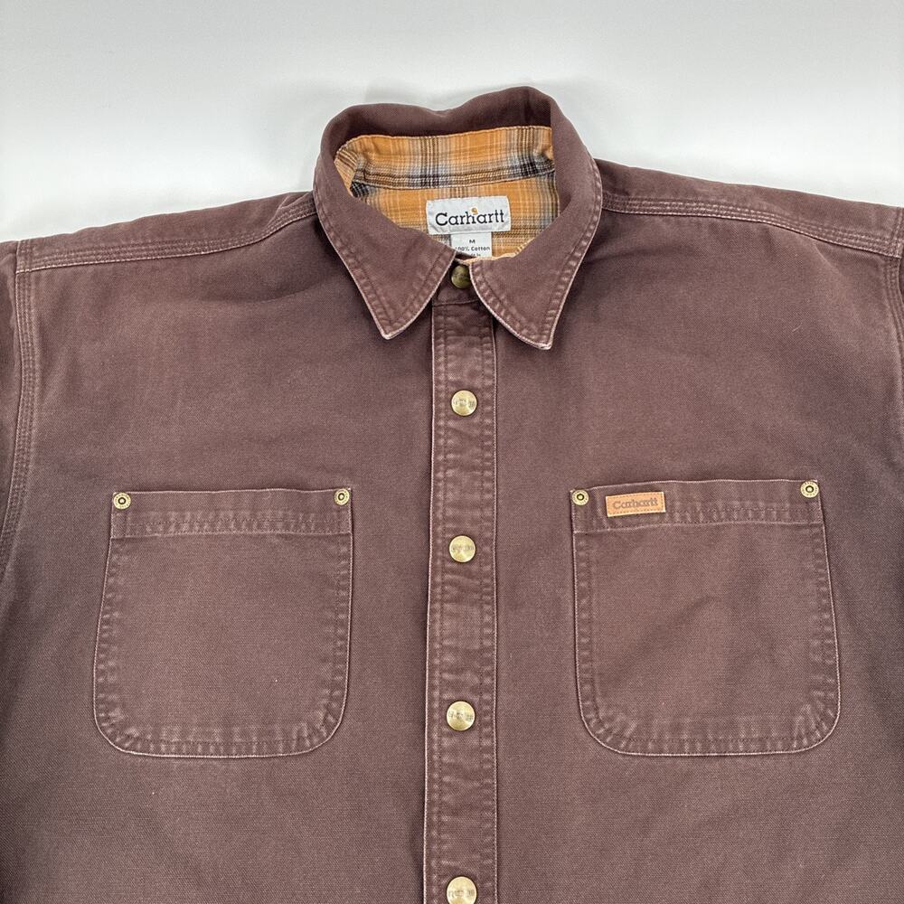 Vintage Carhartt Shirt Jacket Men Medium Brown Duck Canvas Flannel Lined S96DKB - Picture 5 of 15